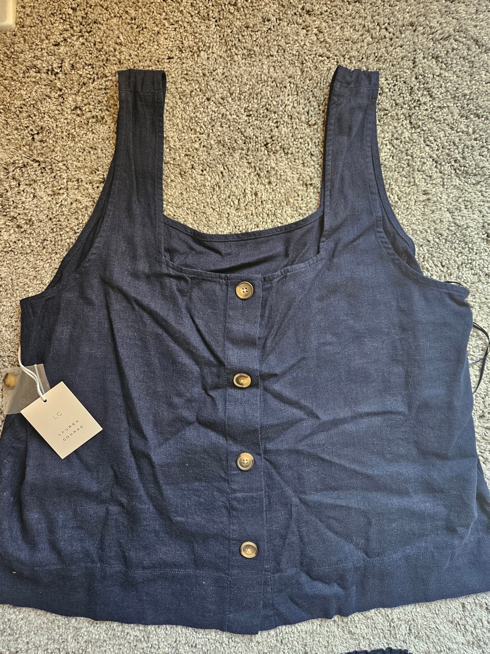 LC Lauren Conrad Navy Button-Front Square Neck Tank